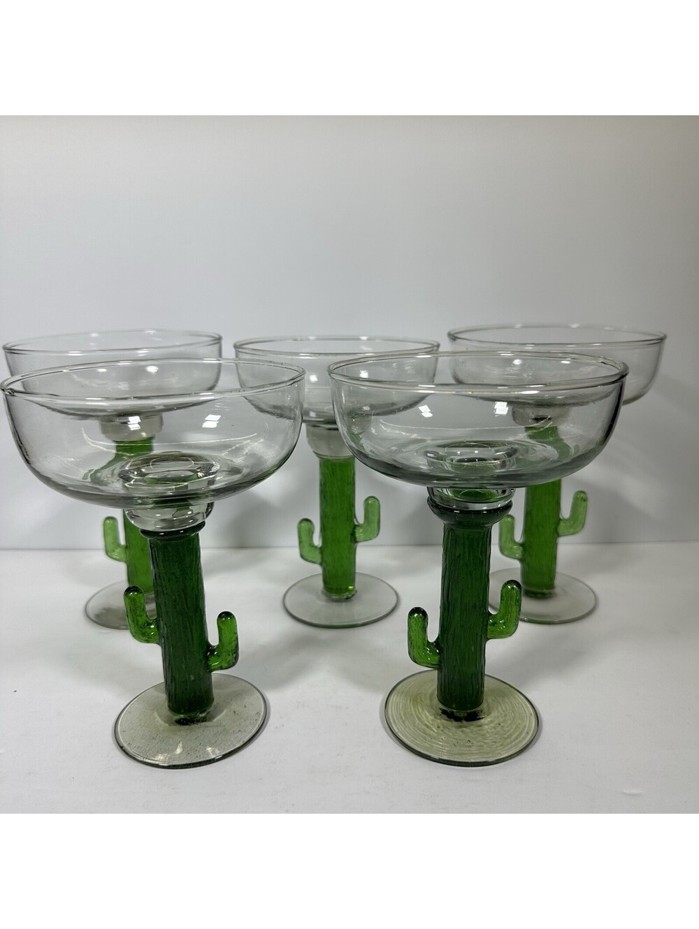 Set of 5 VTG Libbey Saguaro Margarita Glasses - Green Cactus Stem 7-Inch Tall